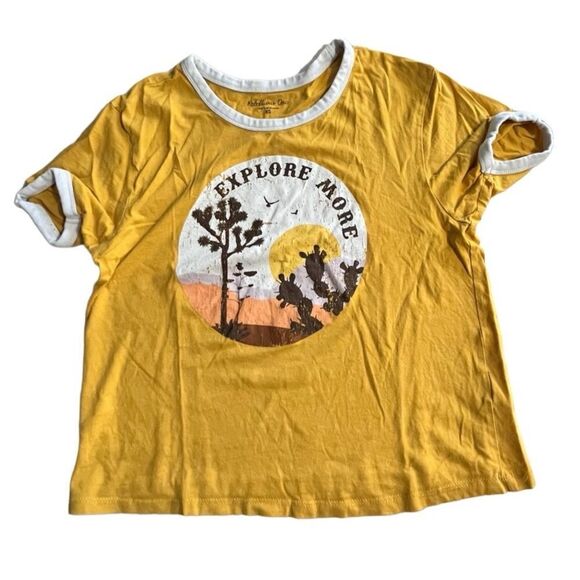 🌴 Rebellious One Aesthetic Desert Graphic YellowCropped Ringer Tee XS - Picture 1 of 10